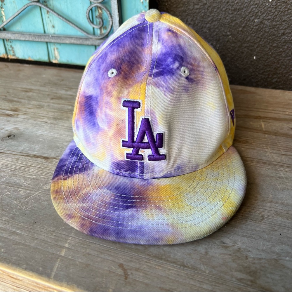 New Era MLB Tie Dye Adjustable Snap Back Hat Los Angeles Dodgers Purple Yellow